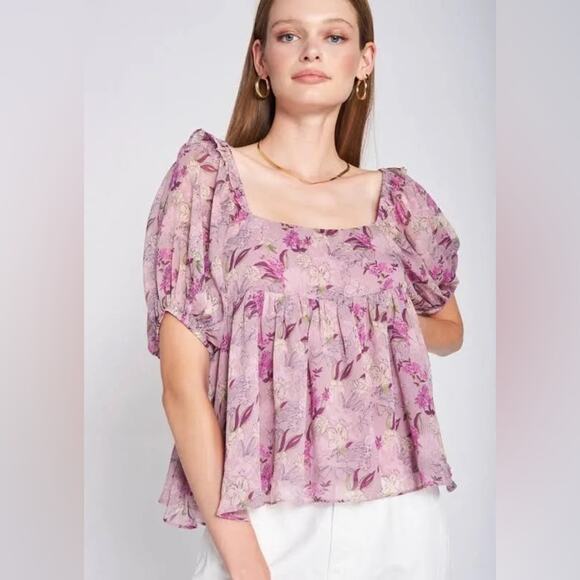 NWT Women's en Saison Luiciate Blouse in Purple Size Large Puff Sleeve Top - Picture 2 of 8
